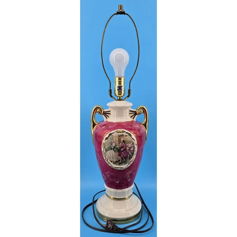 Vtg George & Martha Washington Table Lamp Porcelain Ceramic Signed Langbroek MCM